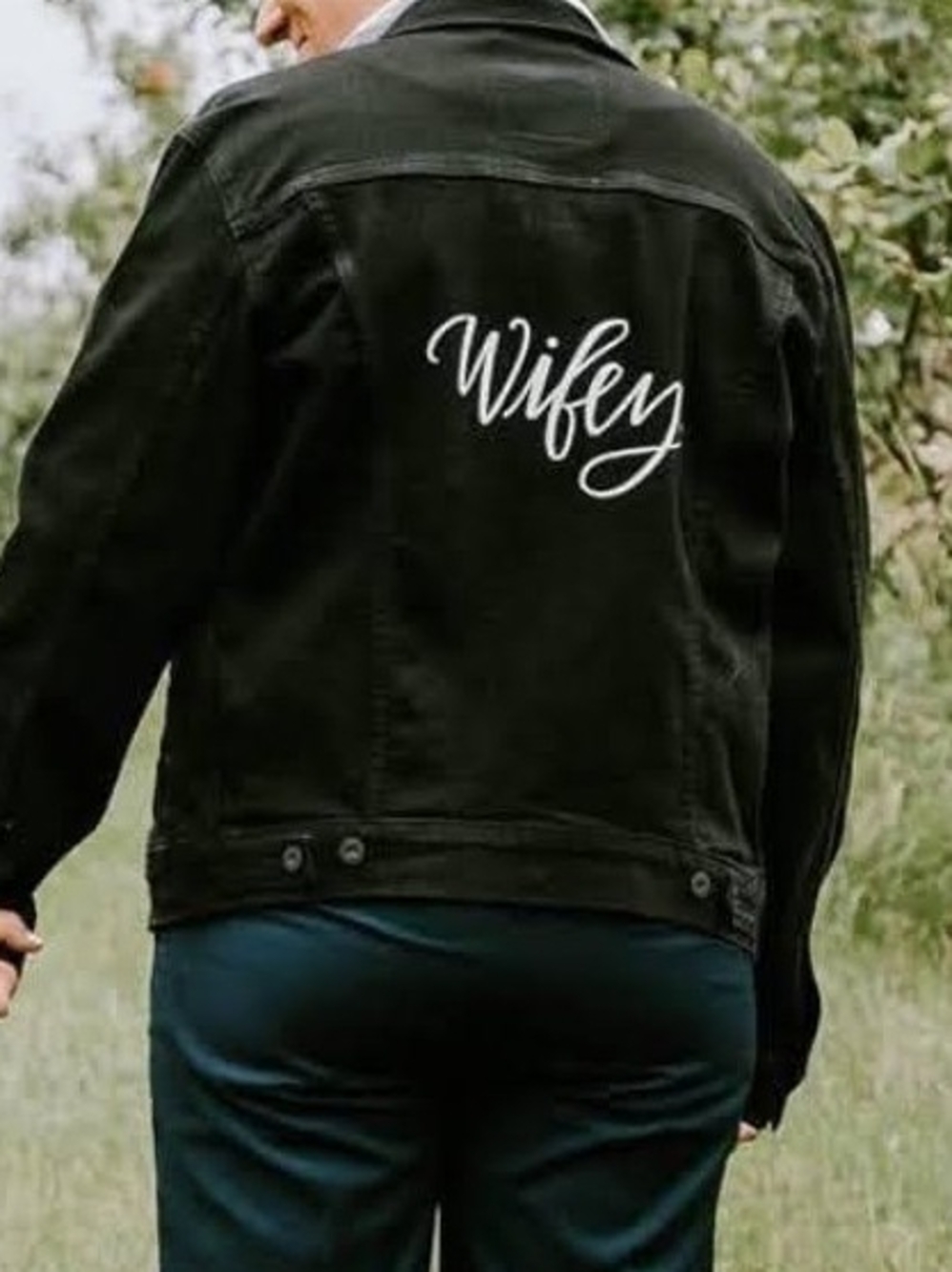 Levi's Black Denim Jacket with White "Wifey" Script
